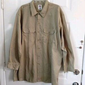 Dickies Long Sleeve Button Up Work Shirt Tan W/ Pockets Men's Size 3XL